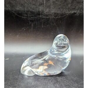 Vintage‎ Clear Art Glass Seal Figurine Paperweight 4.5" Handmade